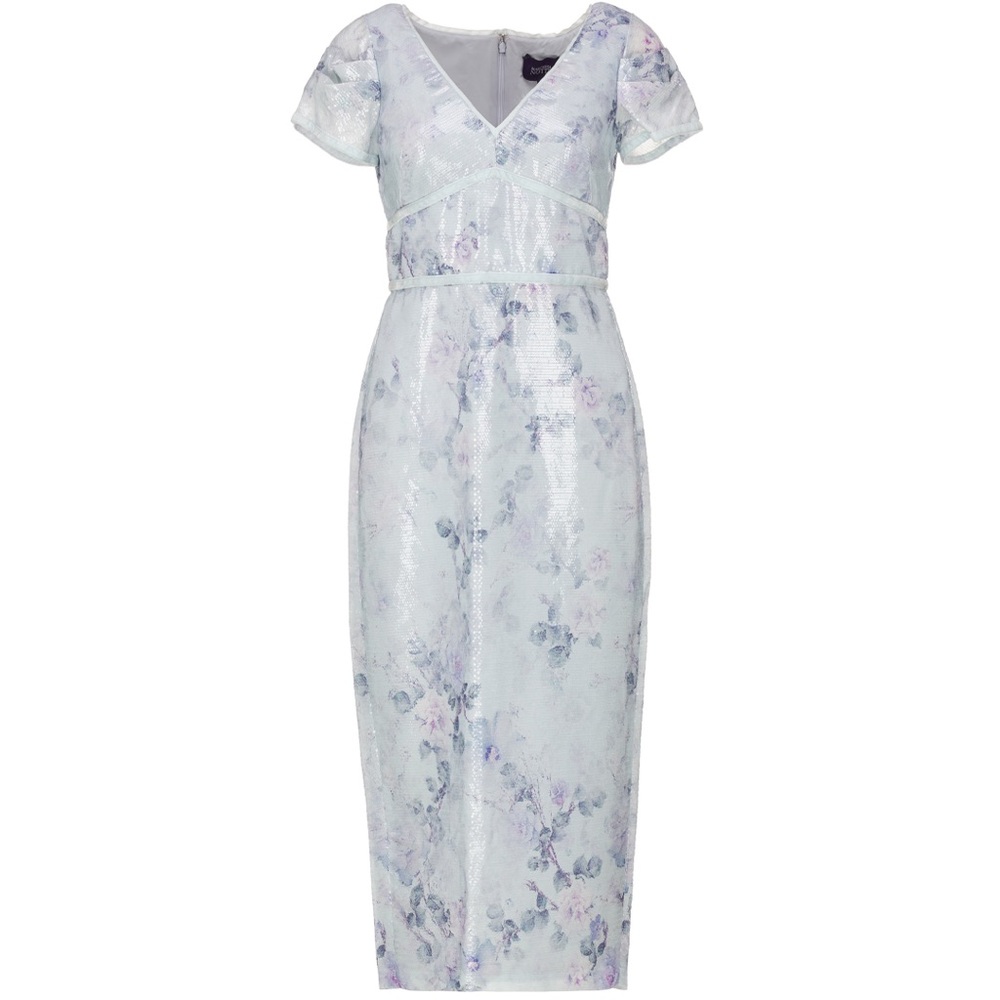 Marchesa Notte Sequin floral print crepe midi dress